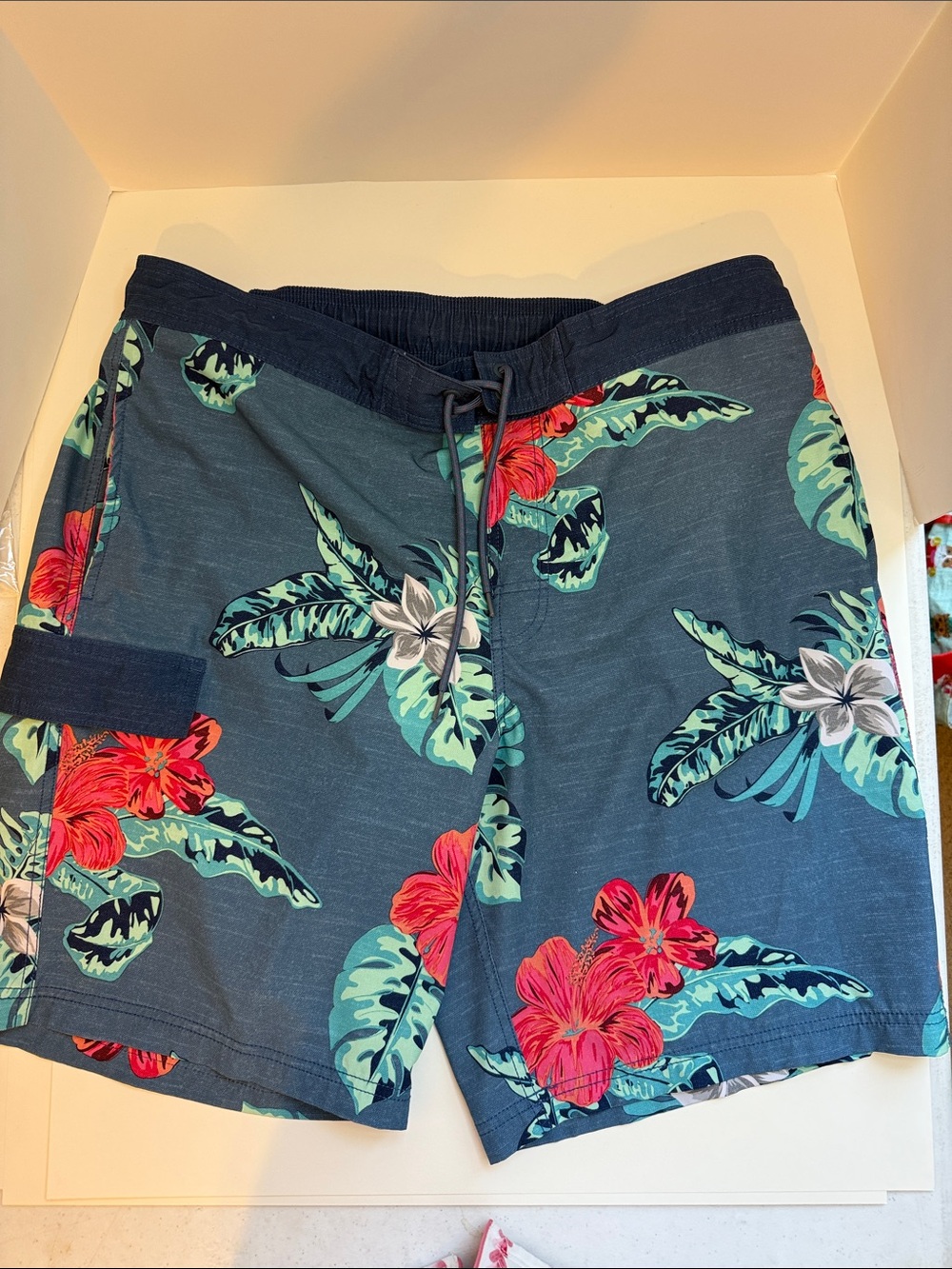 Men’s Tropical Hawaiian Board Shorts Swim Trunks Large 36-38 Floral Cargo Pocket